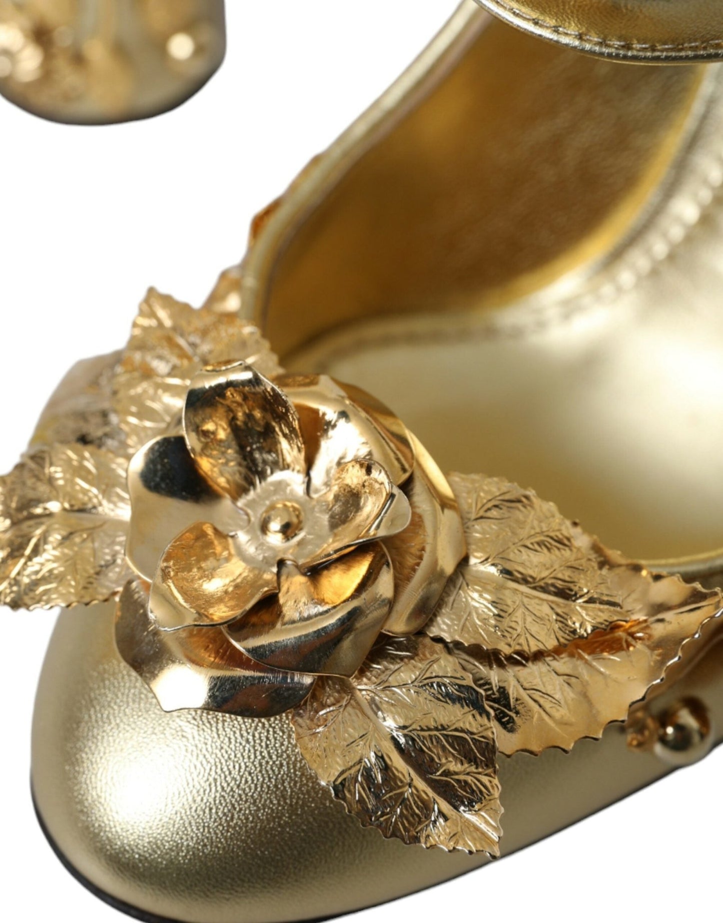 Dolce & Gabbana Gold Leather Crystal Mary Janes Pumps Shoes - SMARTMARTNZ