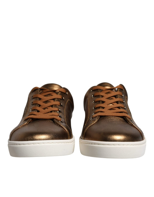 Dolce & Gabbana Gold Leather Logo London Men Sneaker Shoes - SMARTMARTNZ
