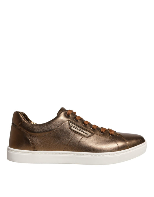 Dolce & Gabbana Gold Leather Logo London Men Sneaker Shoes - SMARTMARTNZ
