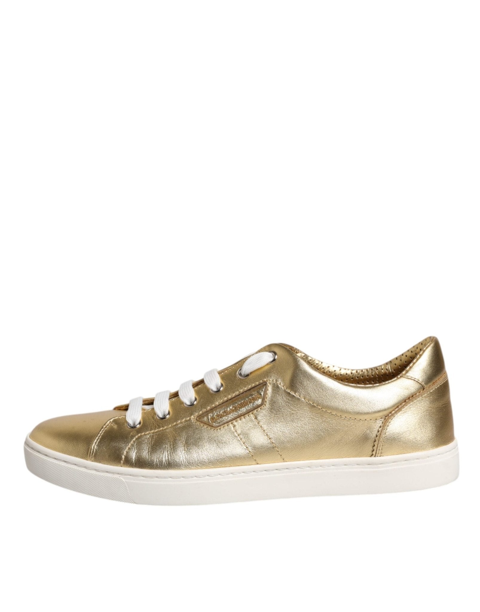 Dolce & Gabbana Gold Leather Logo London Men Sneakers Shoes - SMARTMARTNZ