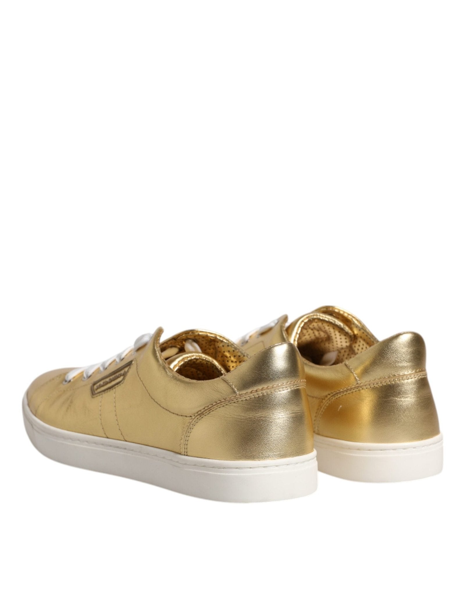 Dolce & Gabbana Gold Leather Logo London Men Sneakers Shoes - SMARTMARTNZ