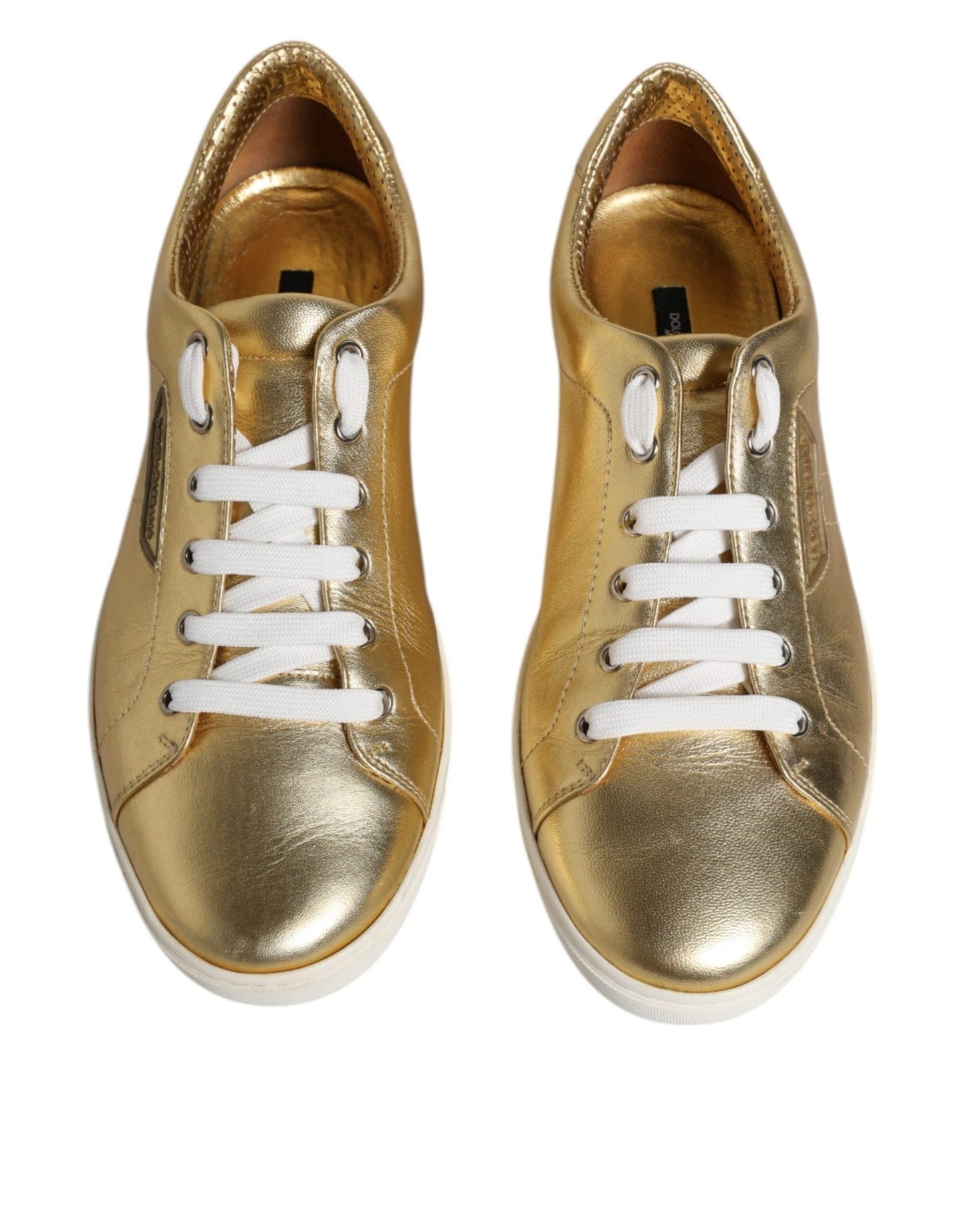 Dolce & Gabbana Gold Leather Logo London Men Sneakers Shoes - SMARTMARTNZ