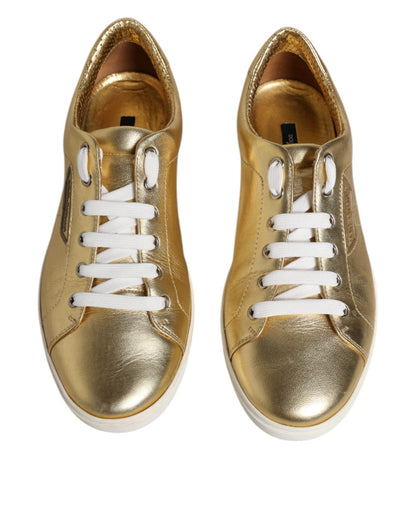 Dolce & Gabbana Gold Leather Logo London Men Sneakers Shoes - SMARTMARTNZ