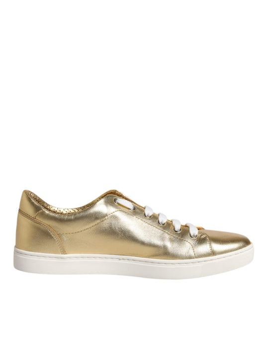 Dolce & Gabbana Gold Leather Logo London Men Sneakers Shoes - SMARTMARTNZ