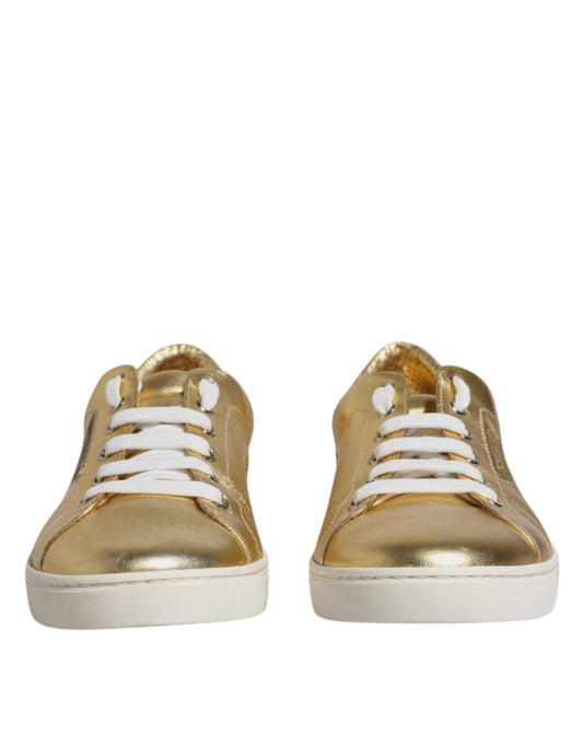 Dolce & Gabbana Gold Leather Logo London Men Sneakers Shoes - SMARTMARTNZ