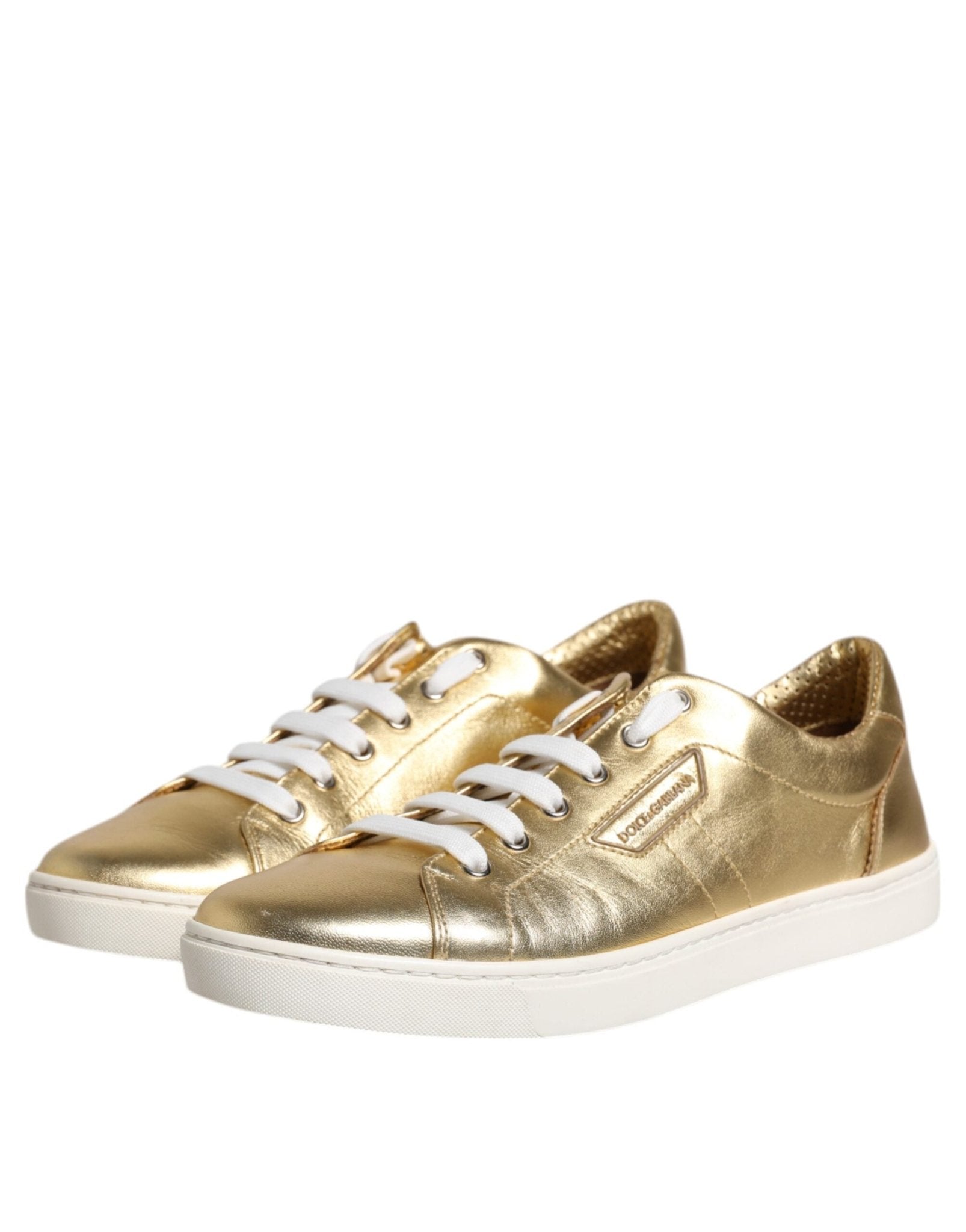 Dolce & Gabbana Gold Leather Logo London Men Sneakers Shoes - SMARTMARTNZ