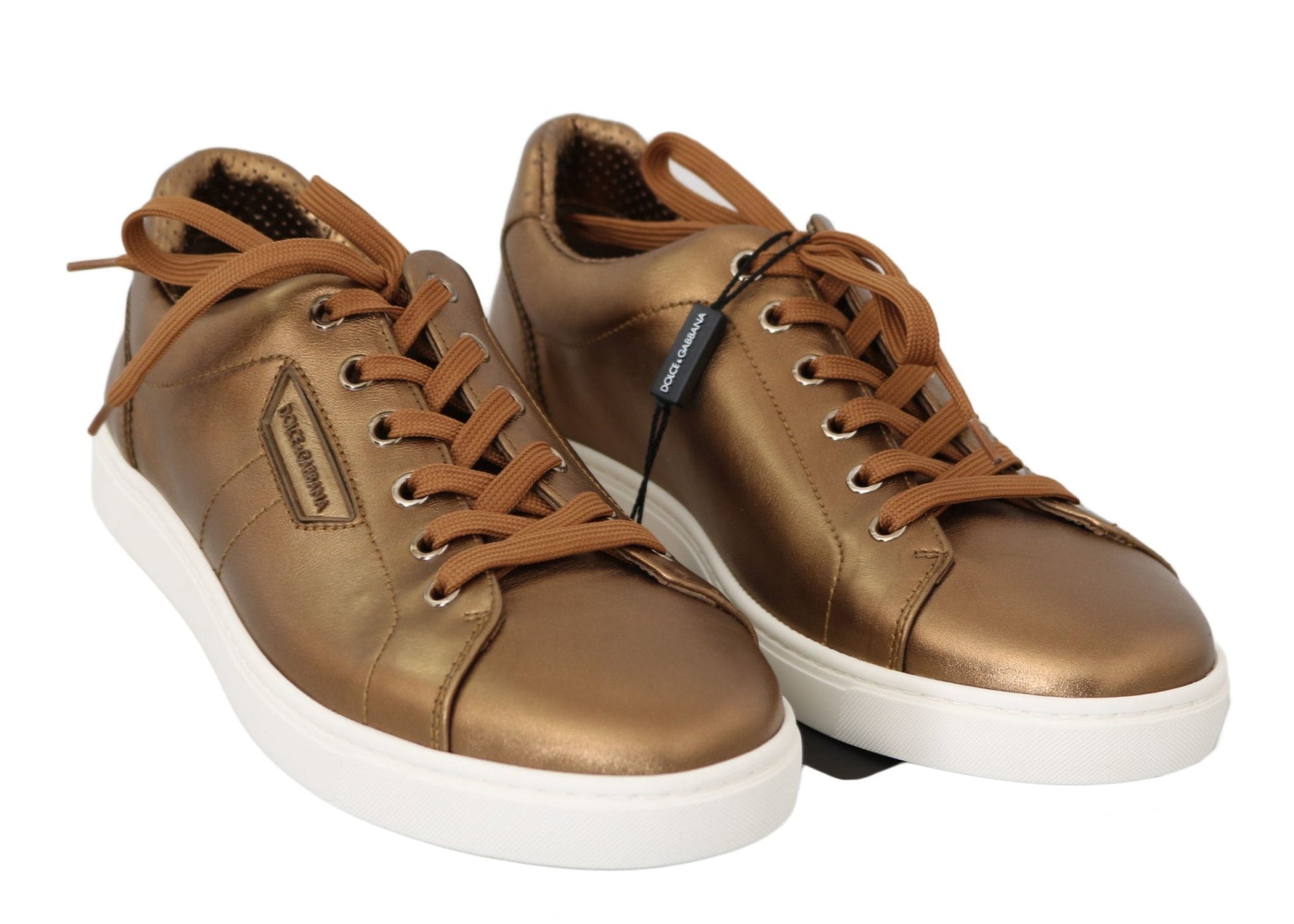 Dolce & Gabbana Gold Leather Mens Casual Sneakers - SMARTMARTNZ