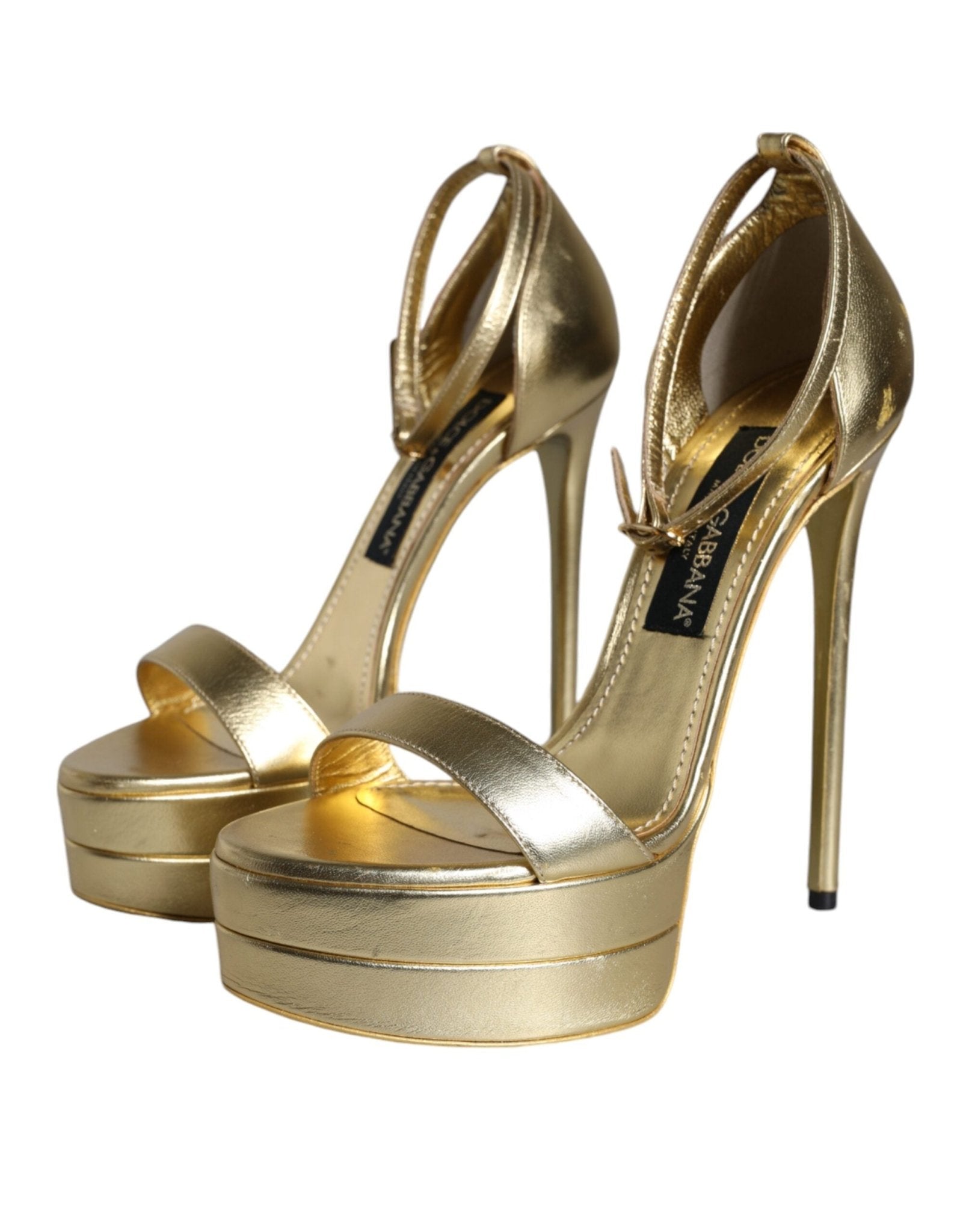 Dolce & Gabbana Gold Leather Platform Keira Sandals Shoes - SMARTMARTNZ