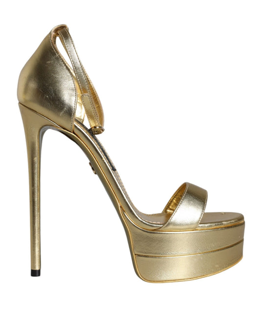 Dolce & Gabbana Gold Leather Platform Keira Sandals Shoes - SMARTMARTNZ