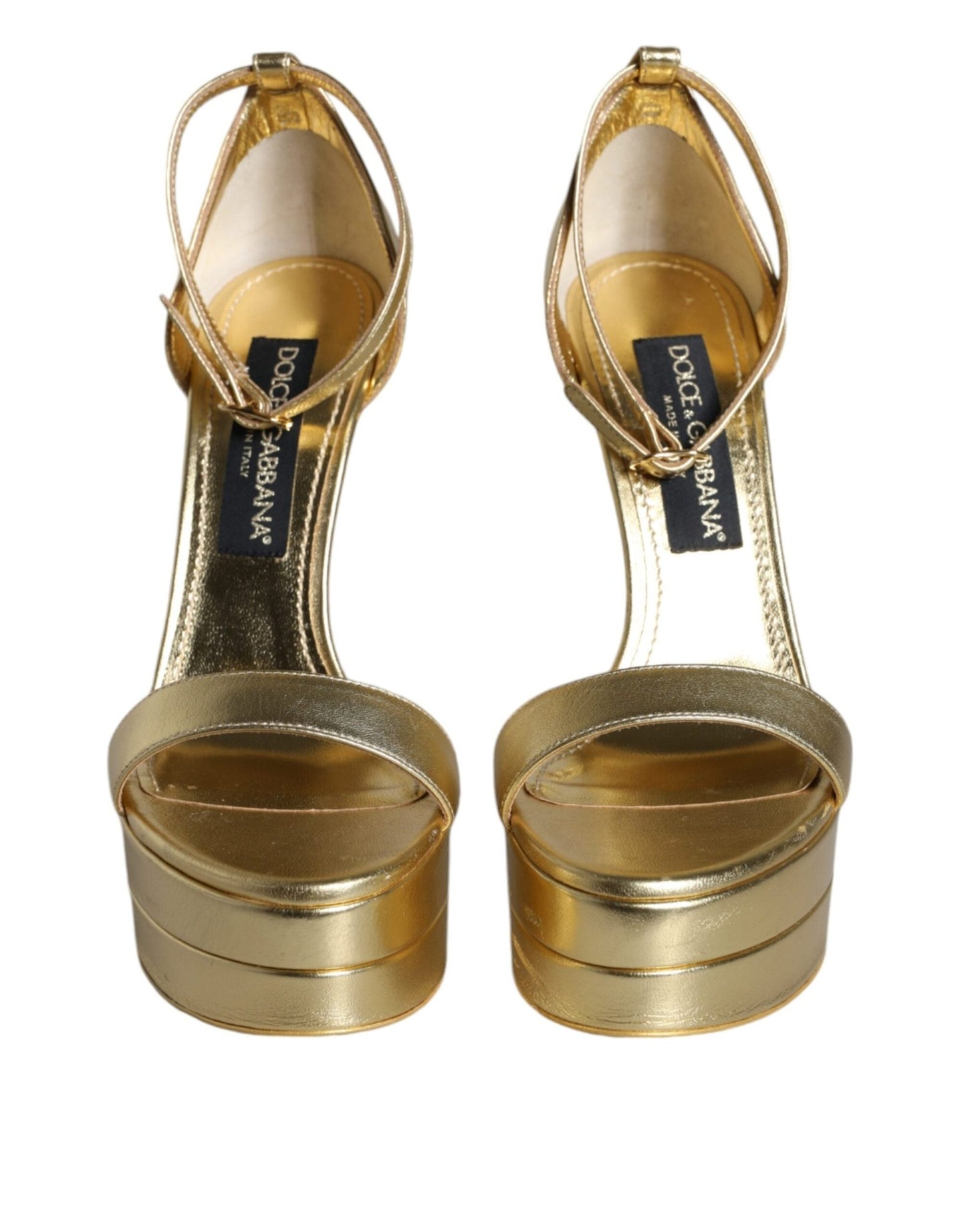 Dolce & Gabbana Gold Leather Platform Keira Sandals Shoes - SMARTMARTNZ
