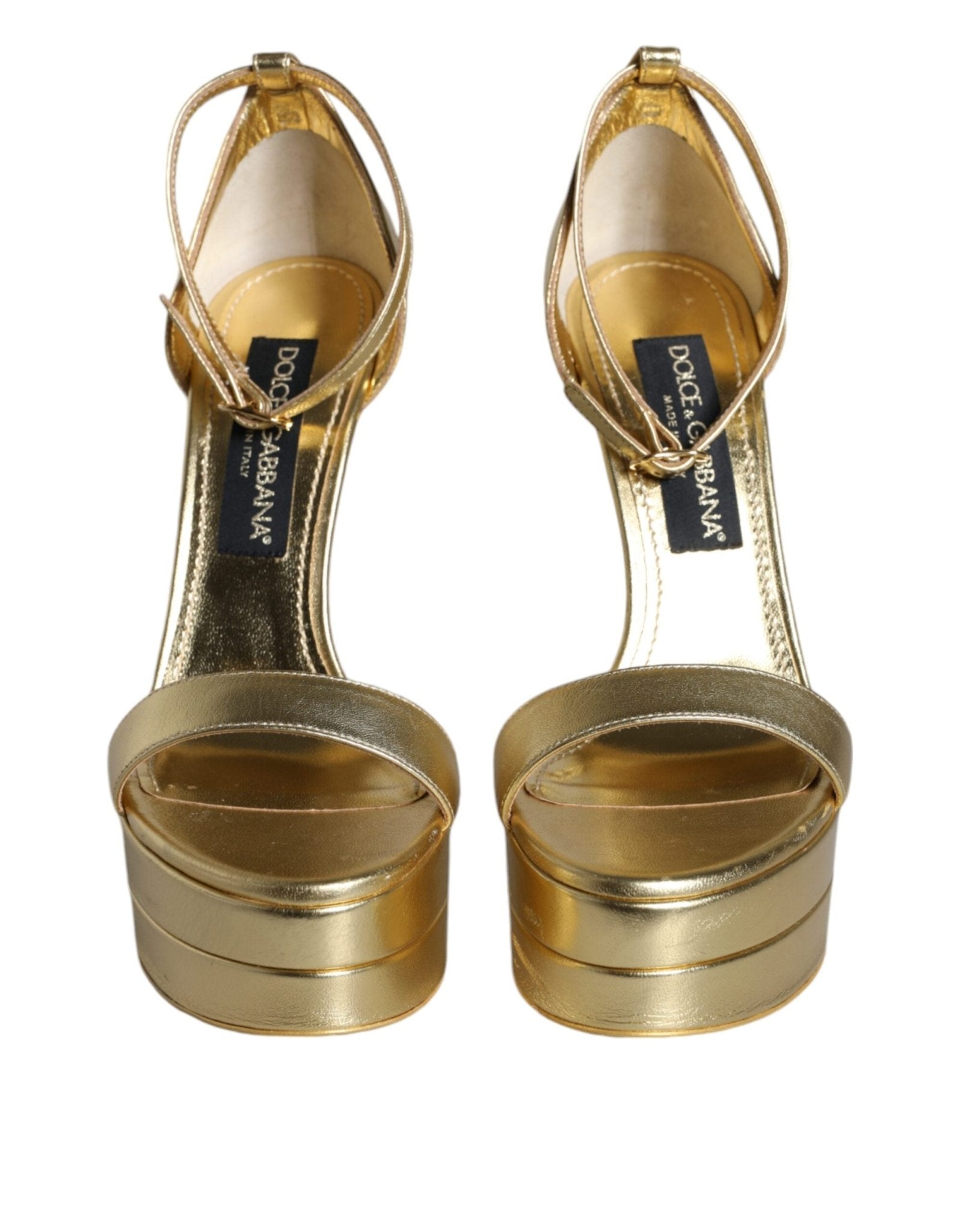 Dolce & Gabbana Gold Leather Platform Keira Sandals Shoes - SMARTMARTNZ