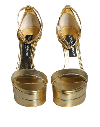 Dolce & Gabbana Gold Leather Platform Keira Sandals Shoes - SMARTMARTNZ