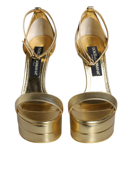 Dolce & Gabbana Gold Leather Platform Keira Sandals Shoes - SMARTMARTNZ
