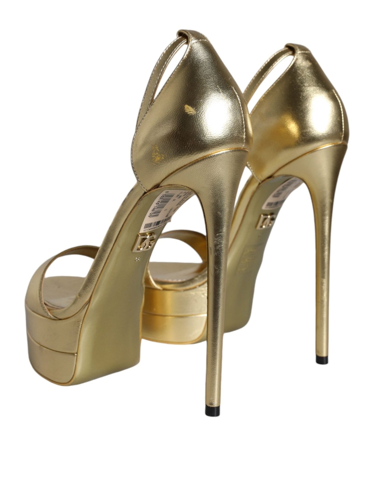 Dolce & Gabbana Gold Leather Platform Keira Sandals Shoes - SMARTMARTNZ