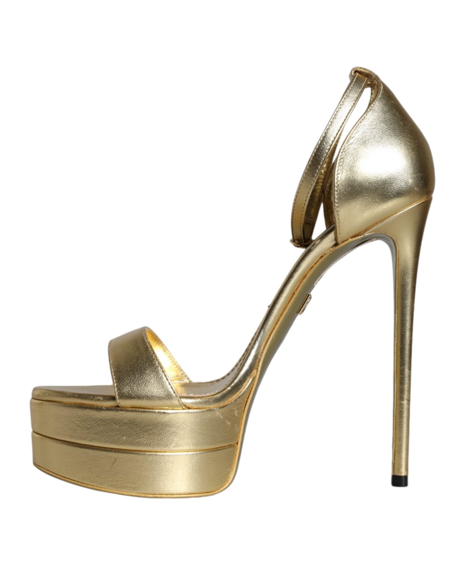 Dolce & Gabbana Gold Leather Platform Keira Sandals Shoes - SMARTMARTNZ