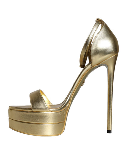 Dolce & Gabbana Gold Leather Platform Keira Sandals Shoes - SMARTMARTNZ
