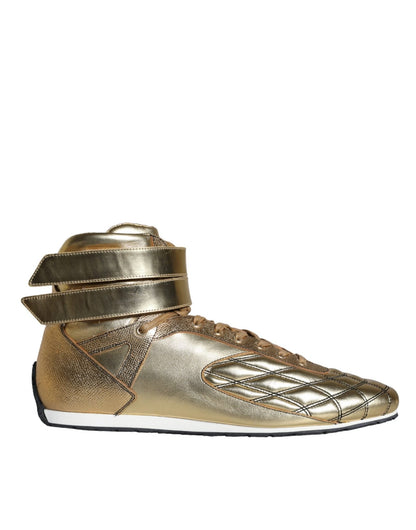 Dolce & Gabbana Gold Leather Sartoria High Top Sneakers Shoes - SMARTMARTNZ