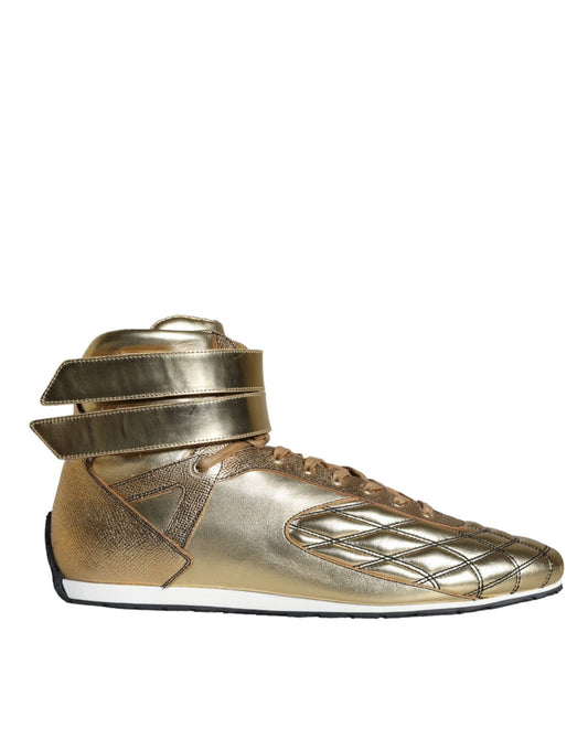 Dolce & Gabbana Gold Leather Sartoria High Top Sneakers Shoes - SMARTMARTNZ