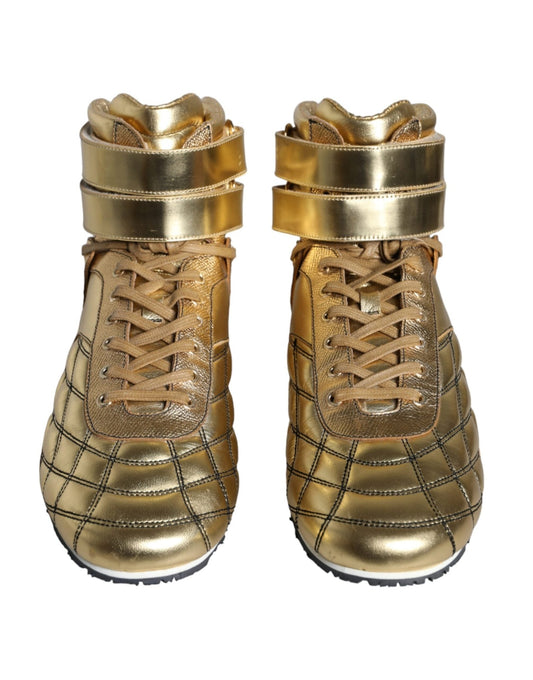 Dolce & Gabbana Gold Leather Sartoria High Top Sneakers Shoes - SMARTMARTNZ