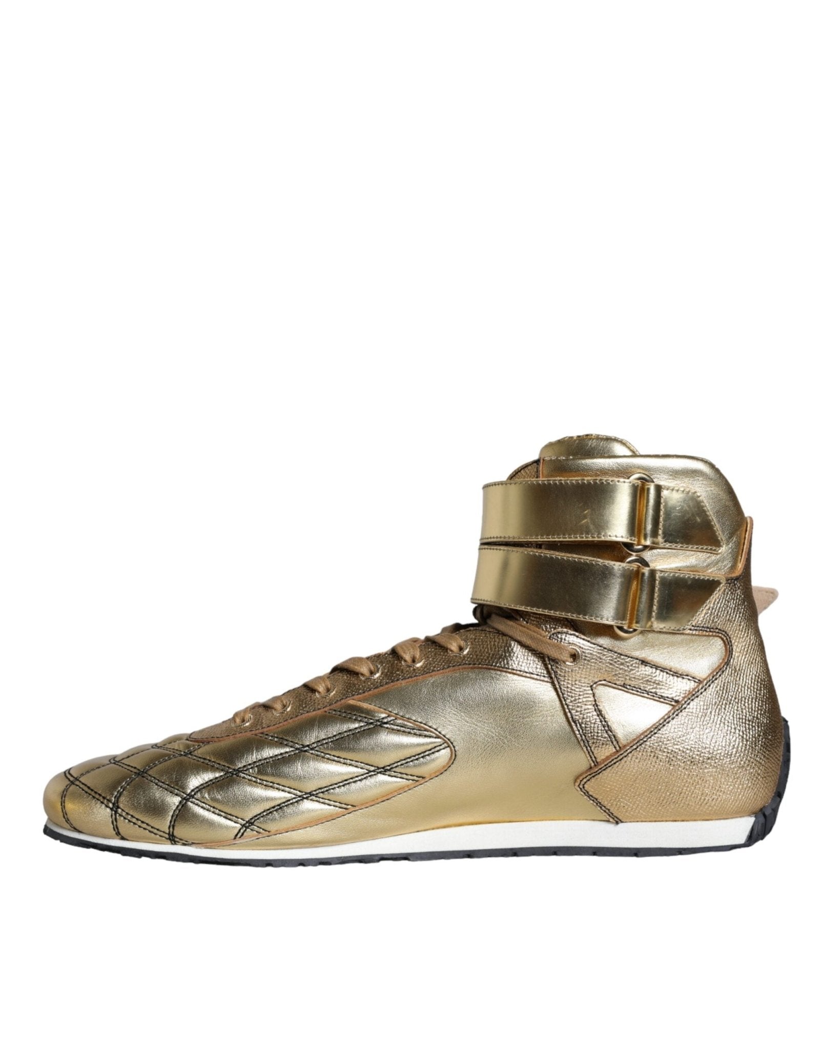 Dolce & Gabbana Gold Leather Sartoria High Top Sneakers Shoes - SMARTMARTNZ
