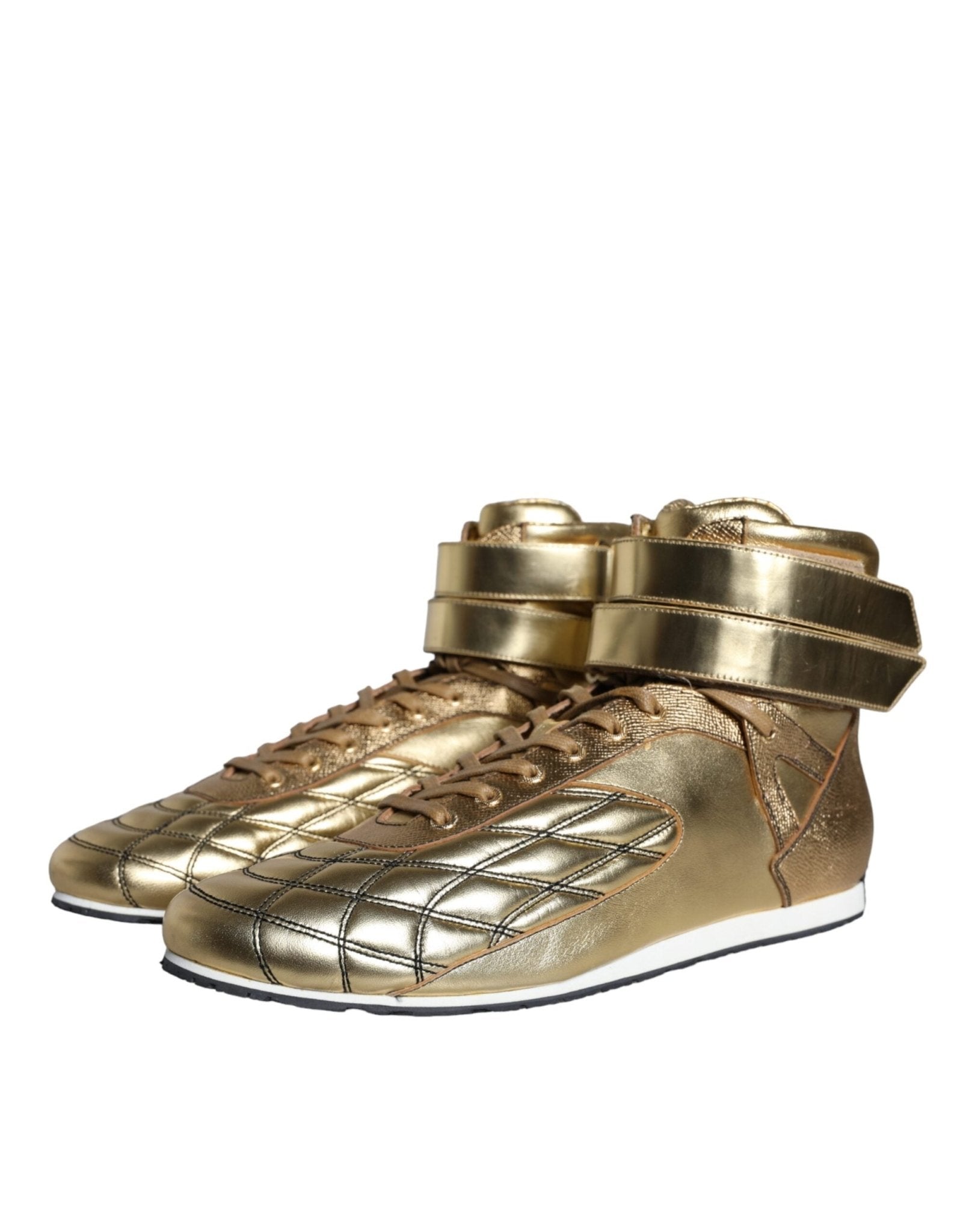 Dolce & Gabbana Gold Leather Sartoria High Top Sneakers Shoes - SMARTMARTNZ