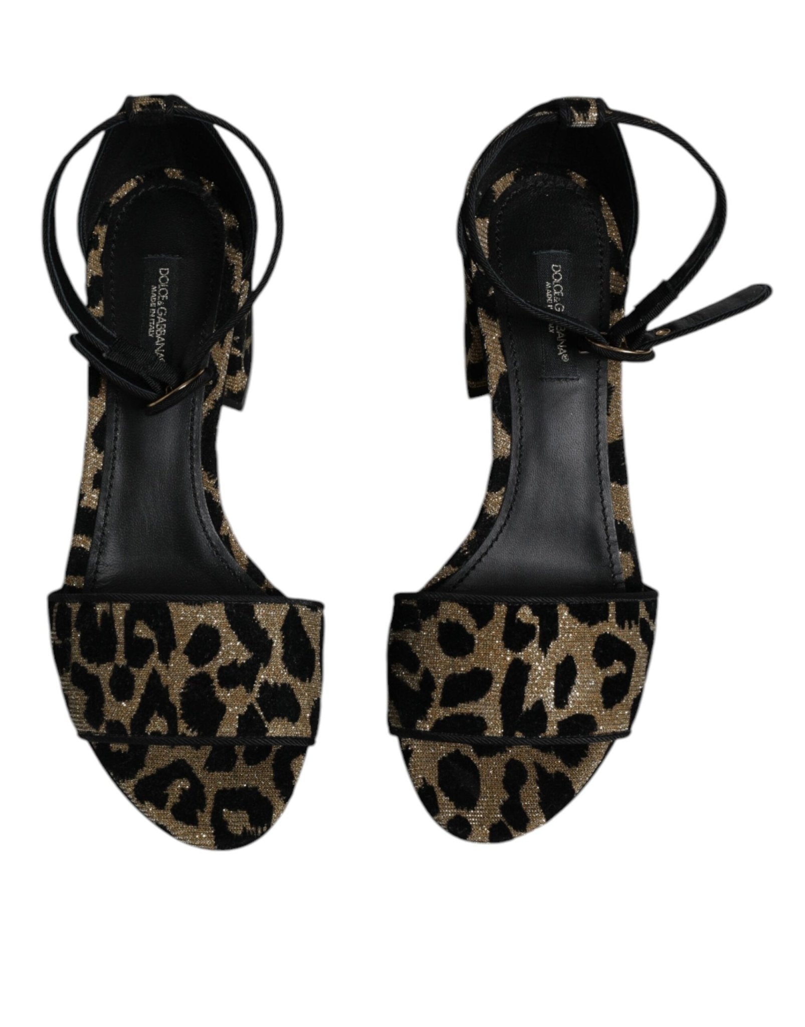 Dolce & Gabbana Gold Leopard Lurex Ankle Strap Heels Sandals Shoes - SMARTMARTNZ
