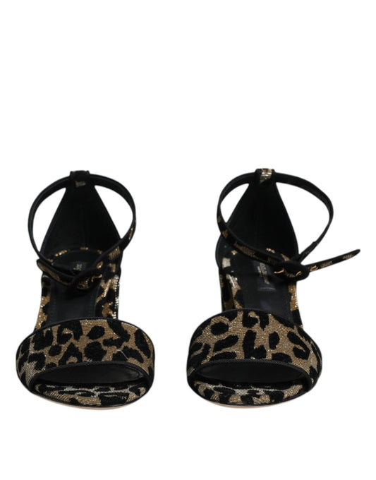 Dolce & Gabbana Gold Leopard Lurex Ankle Strap Heels Sandals Shoes - SMARTMARTNZ