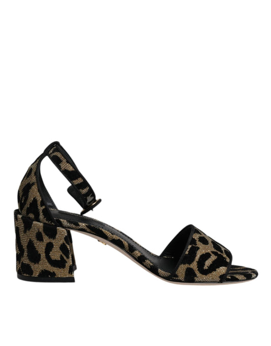 Dolce & Gabbana Gold Leopard Lurex Ankle Strap Heels Sandals Shoes - SMARTMARTNZ