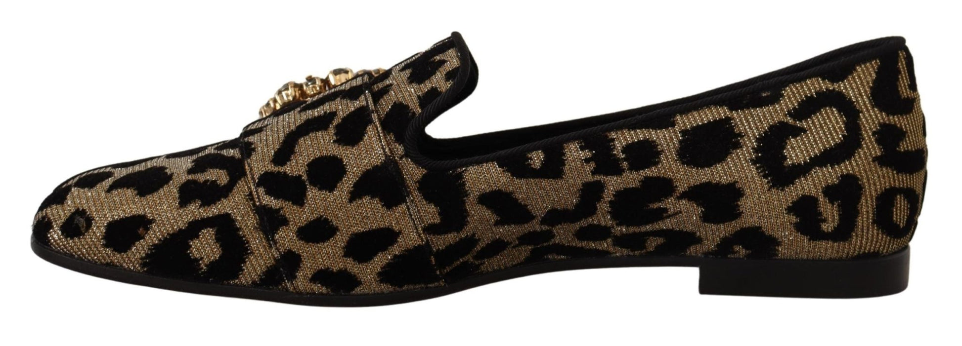 Dolce & Gabbana Gold Leopard Print Crystals Loafers Shoes - SMARTMARTNZ
