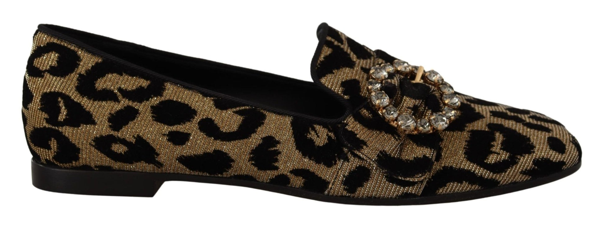 Dolce & Gabbana Gold Leopard Print Crystals Loafers Shoes - SMARTMARTNZ