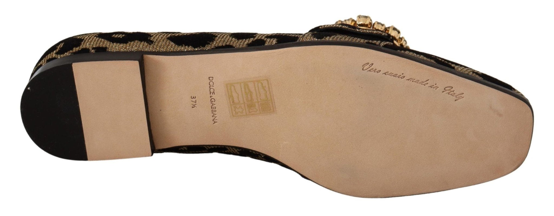 Dolce & Gabbana Gold Leopard Print Crystals Loafers Shoes - SMARTMARTNZ