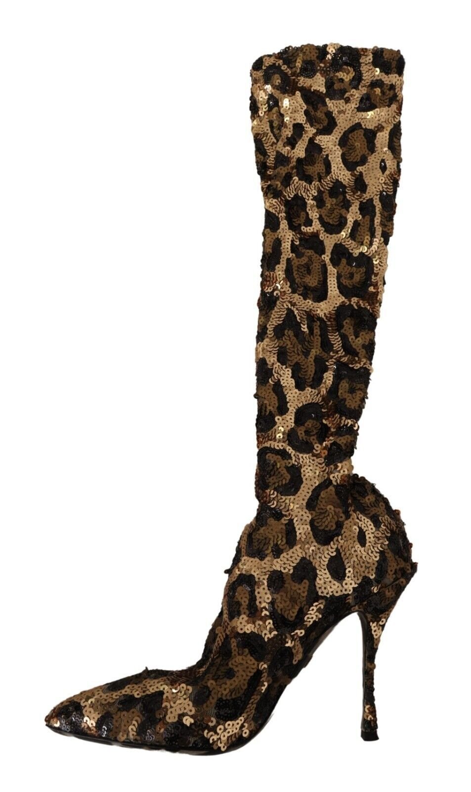 Dolce & Gabbana Gold Leopard Sequins Heels Boots Shoes - SMARTMARTNZ