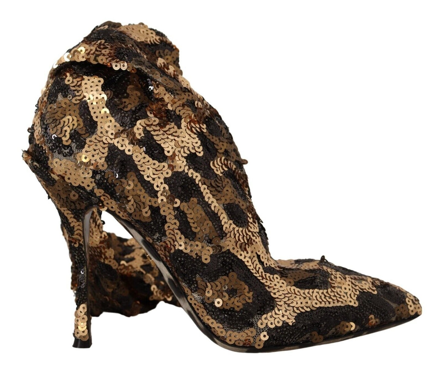Dolce & Gabbana Gold Leopard Sequins Heels Boots Shoes - SMARTMARTNZ