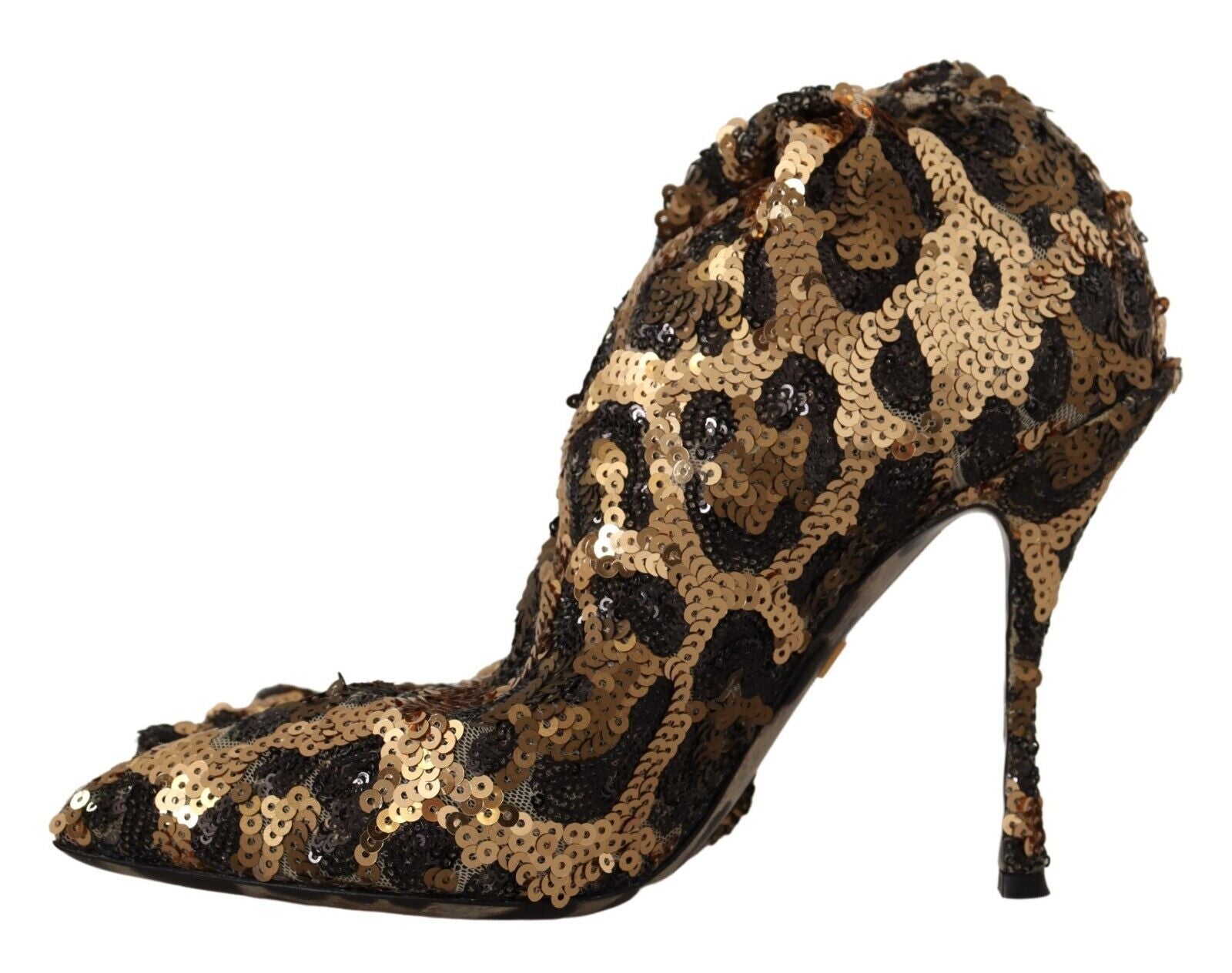 Dolce & Gabbana Gold Leopard Sequins Heels Boots Shoes - SMARTMARTNZ