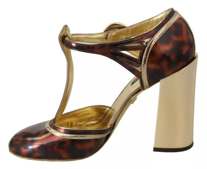 Dolce & Gabbana Gold Leopard T - strap Pumps Sandals Shoes - SMARTMARTNZ