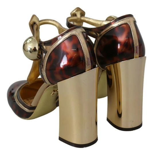 Dolce & Gabbana Gold Leopard T - strap Pumps Sandals Shoes - SMARTMARTNZ