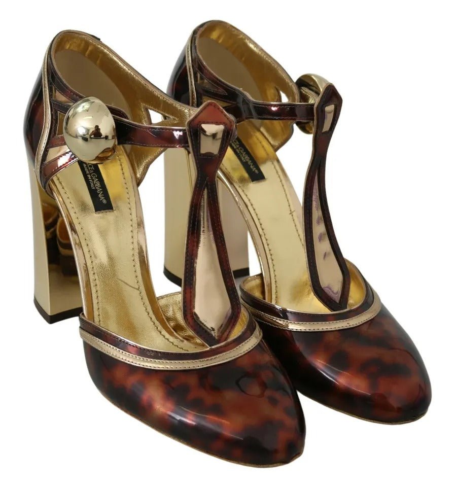 Dolce & Gabbana Gold Leopard T - strap Pumps Sandals Shoes - SMARTMARTNZ