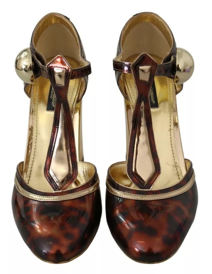 Dolce & Gabbana Gold Leopard T - strap Pumps Sandals Shoes - SMARTMARTNZ