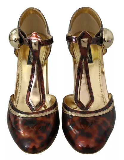 Dolce & Gabbana Gold Leopard T - strap Pumps Sandals Shoes - SMARTMARTNZ