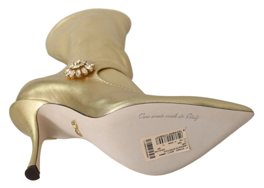 Dolce & Gabbana Gold Rhinestones Ankle Boots Socks Shoes - SMARTMARTNZ