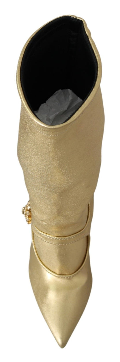 Dolce & Gabbana Gold Rhinestones Ankle Boots Socks Shoes - SMARTMARTNZ