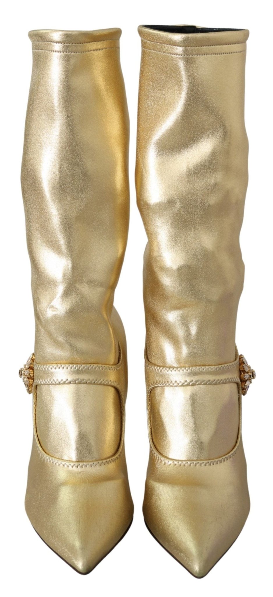 Dolce & Gabbana Gold Rhinestones Ankle Boots Socks Shoes - SMARTMARTNZ