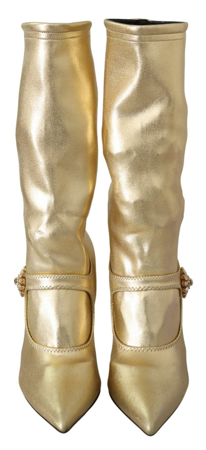 Dolce & Gabbana Gold Rhinestones Ankle Boots Socks Shoes - SMARTMARTNZ