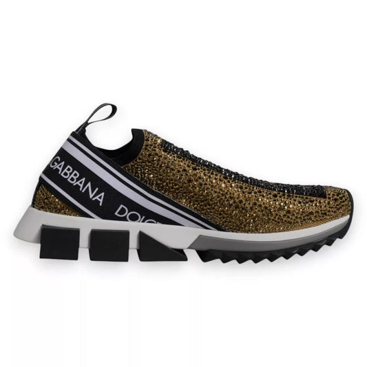 Dolce & Gabbana Gold Rhinestones Sorrento Sneakers Shoes - SMARTMARTNZ