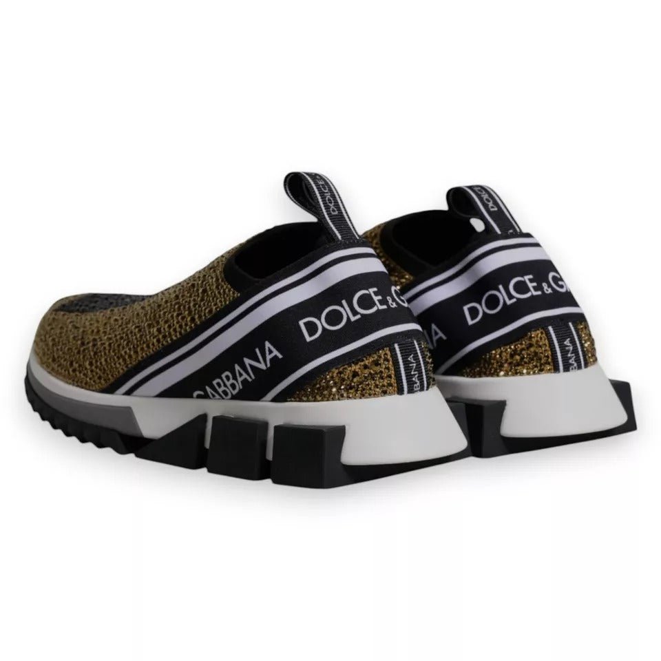 Dolce & Gabbana Gold Rhinestones Sorrento Sneakers Shoes - SMARTMARTNZ