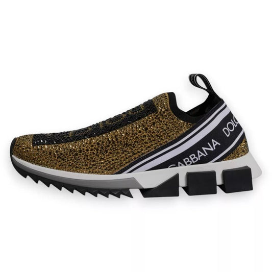 Dolce & Gabbana Gold Rhinestones Sorrento Sneakers Shoes - SMARTMARTNZ