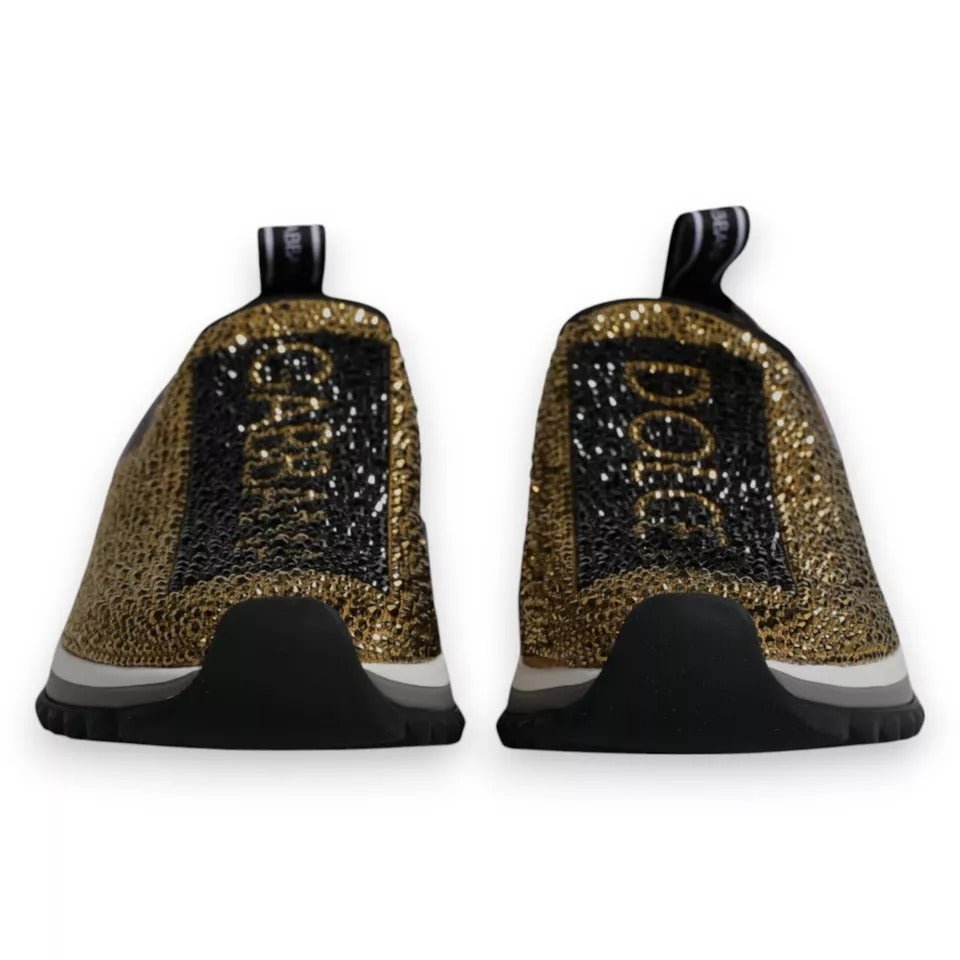 Dolce & Gabbana Gold Rhinestones Sorrento Sneakers Shoes - SMARTMARTNZ