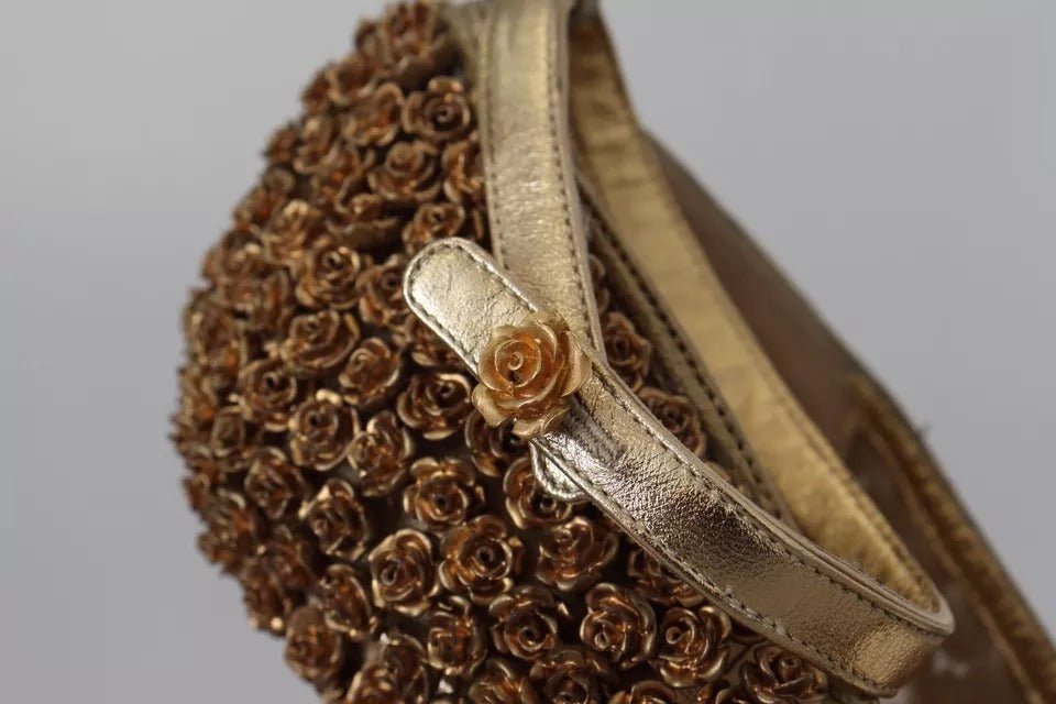 Dolce & Gabbana Gold Roses Embellished Heels Pumps Shoes - SMARTMARTNZ
