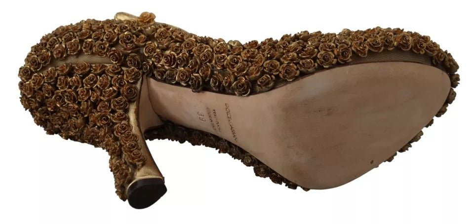 Dolce & Gabbana Gold Roses Embellished Heels Pumps Shoes - SMARTMARTNZ