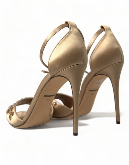 Dolce & Gabbana Gold Satin Ankle Strap Crystal Sandals Shoes - SMARTMARTNZ